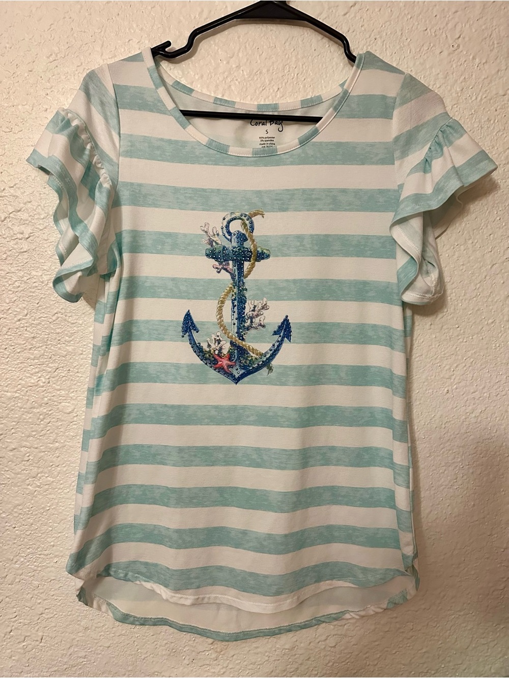Coral Bay Women’s Blue Stripe Anchor Tee